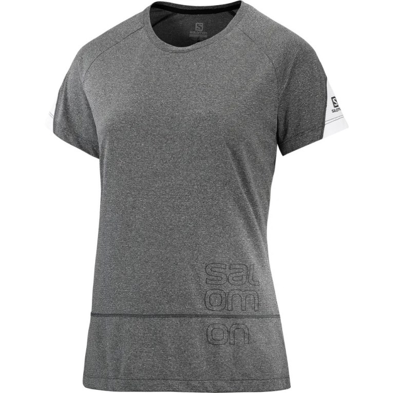 Dark Grey Salomon Cross Run Graphic Short Sleeve Women's T-Shirts | PH 17493U